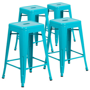 4 Pack Stackable Counter Stool, Indoor/Outdoor Design, Crystal Teal Blue