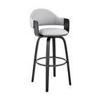 Daxton Faux Leather and Wood Bar Stool, Gray and Black, 26"