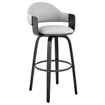 Daxton Faux Leather and Wood Bar Stool, Gray and Black, 26"