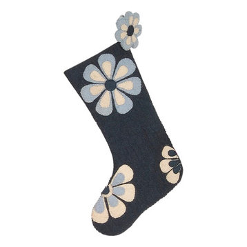 Hand Felted Wool Christmas Stocking Flower Power, Blue