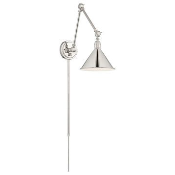 Delancey Swing Arm Lamp, Polished Nickel With Switch