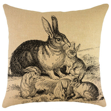 Hare Family Burlap Pillow