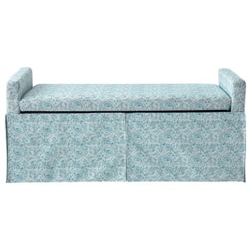 Rustic Manor Emberly Bench, Upholstered, Linen, Indes Blue Ground