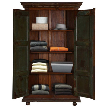 Palazzo Distressed Traditional Solid Reclaimed Wood Armoire With Shelves