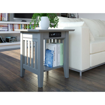 Afi Mission Solid Hardwood End Table With USB Charger Set of 2 Gray