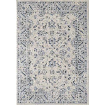 Abani Troy Traditional Inspired Area Rug, Ivory and Blue Florals, 5'3"x7'6"