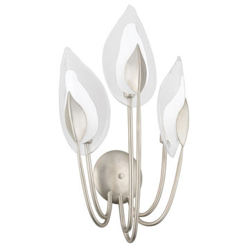 Blossom 3-Light Wall Sconce Silver Leaf Finish Clear Glass