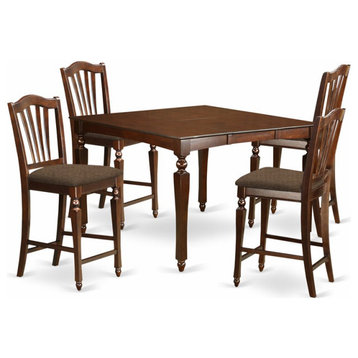 East West Furniture Chelsea 5-piece Wood Dining Set with Stools in Mahogany