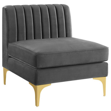 Triumph Channel Tufted Performance Velvet Armless Chair, Gray