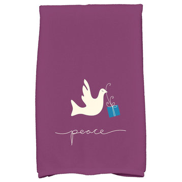Peace Dove Decorative Holiday Animal Print Hand Towel, Purple