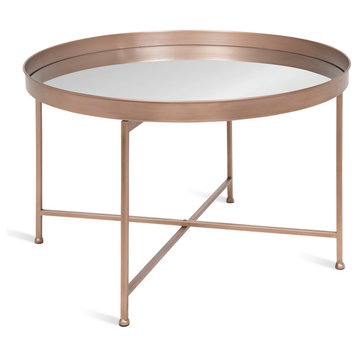 Celia Round Mirrored Coffee Table, Rose Gold 28.25x28.25x19