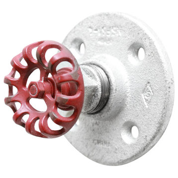 Industrial Towel Hook - Industrial Farmhouse Knob, Galvanized Pipe, Red Hose Kno