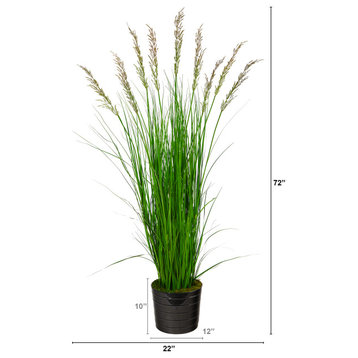 6' Grass Artificial Plant, Black Tin Planter