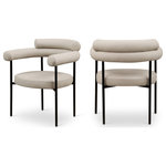 Meridian Furniture - Blake Upholstered Dining Chair, Taupe, Vegan Leather, Matte Black, Set of 2 - A back-hugging feel ensures this Blake taupe vegan leather diner chair quickly becomes your home's most coveted seat. Upholstered on the curved seat back and cushion with soft taupe vegan leather, this chair keeps guests comfortable from the start of the meal to its finish. An iron metal frame ensures sturdy support for guests, while the contemporary design makes it an easy fit with the table of your choice.