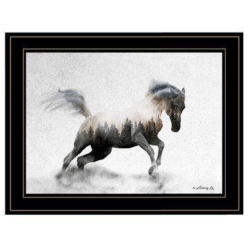 Running White Stallion 2 Black Framed Print Wall Art