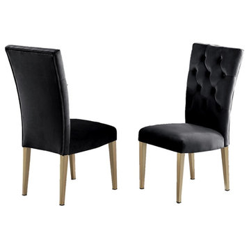 Tyrion Black Tufted Velvet Side Chairs in Brushed Gold (Set of 2)