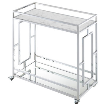 Town Square Chrome Faux Marble Mirrored Bar Cart With Shelf