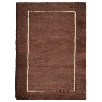 Hand Knotted Tibbati Wool Area Rug Contemporary Brown