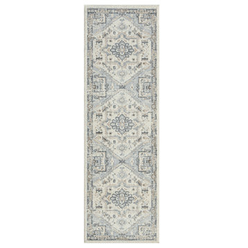 Jin Traditional Oriental Cream/Cream Indoor Runner Rug, 2'x7'