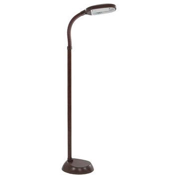 Modern 5' SunLight Floor Lamp With Adjustable Goose-Neck, Wood Grain