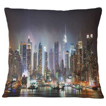 New York Times Square in Blue Light Cityscape Throw Pillow, 16"x16"