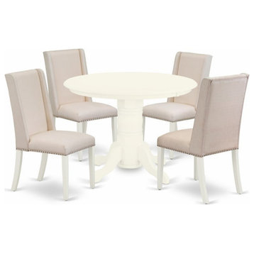 East West Furniture Shelton 5-piece Wood Dining Table Set in Linen White