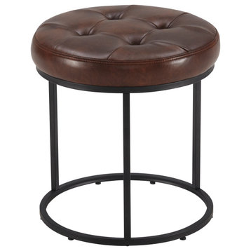 Round Open Base Faux Leather Vanity Stool, Dark Brown