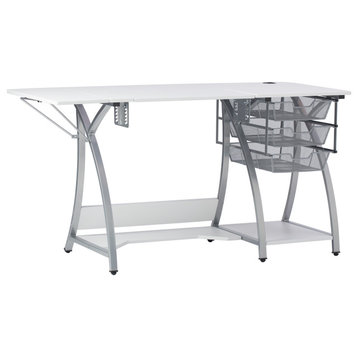 SD Studio Designs Pro Stitch Sewing, Hobby, Computer Table - Silver, White