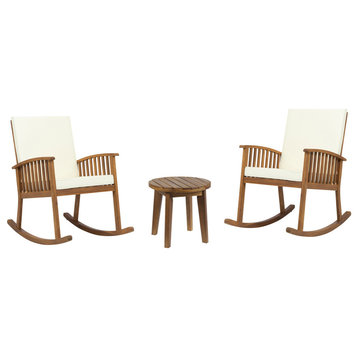 Sandra Outdoor Acacia Wood 2 Seater Rocking Chairs and Side Table Set