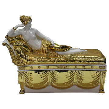 Gold White Lady Fiber Glass Decor Box Figure s1849-2