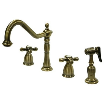 Vintage Brass Heritage 8" Center Kitchen Faucet with Brass Sprayer KB1793AXBS