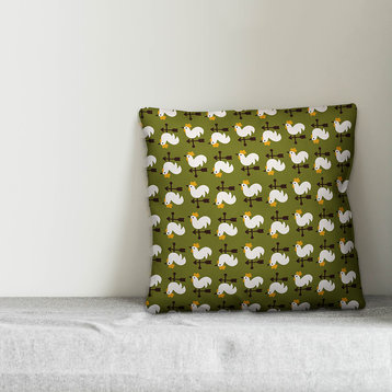 Green Rooster Pattern Throw Pillow Cover, 20"x20"