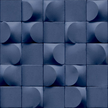3D Blocks Geometric Wallpaper, Blue, Double Roll
