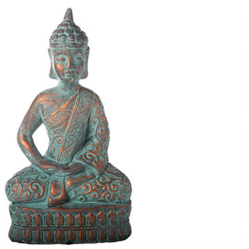 Cement Meditating Buddha Antique Concrete Copper Finish, Large