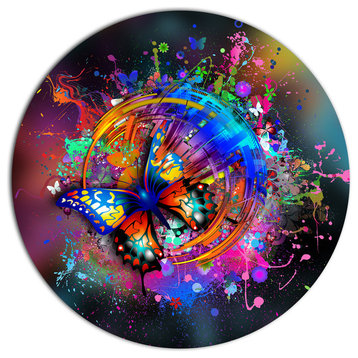 Butterfly Over Abstract Background, Abstract Disc Metal Wall Art, 11"
