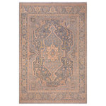 Bareens Designer Rugs - Rustic Heriz Ziegler Staley Gray Blue Hand-Knotted Rug - 7'11'' x 9'7'' - Enhance the ambiance of your home with this magnificent Persian-influenced Turkish hand-knotted rug made by skilled artisans capable of creating the most exceptional vegetable dyes and hand-spun wool. This exquisite handmade rug is a one-of-a-kind Peshawar Kafkaz, otherwise identified as Chobi, Chobi Peshawar, Oushak, or Ziegler rug. These handmade rugs are crafted in Pakistan utilizing superior-quality wool imported from Australia, New Zealand, and Korea in two types of weaves: the Persian weave and the Mori weave. This rug is meticulously crafted by hand using the finest natural vegetable dyes extracted from local plants. The artisans use a blend of hand-spun local and fine merino wool, resulting in a rug with a compelling texture, higher lanolin content, and longer staple. The artisans occasionally incorporate natural or artificial silk into the pile to enhance specific motifs. The finished product is an awe-inspiring execution of flawless design and an understated palette that exudes elegance.