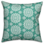 DDCG - Mint Mandala 18"x18" Outdoor Throw Pillow - Spruce up your outdoor space with the Mint Mandala  Outdoor Pillow. These outdoor pillows are water, stain and mildew resistant and can be used in either an indoor or outdoor setting.  Featuring a unique design, this accent pillow will make a perfect addition to your porch, patio or space.