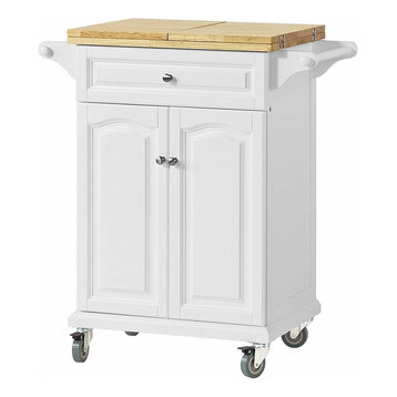 Modern Serving Trolley Cart, Solid Pine Wood With 1-Drawer and 1-Cabinet
