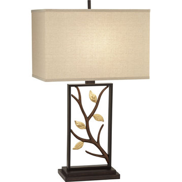 Metal Lamp W/Branch and Leaves, Bronze W, Gold