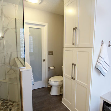 Grey and White Master Bath with Soaker Tub and Tiled Shower ~ Copley, OH