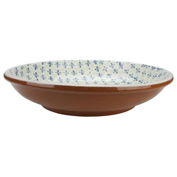 12.25" French Countryside Decorative Green and Blue Flower Round Terracotta Bowl