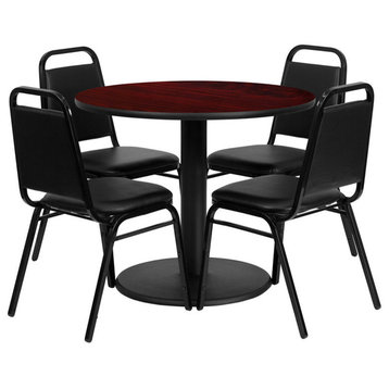 Flash Furniture Laminate Table Set With 4 Black Trapezoidal Back Banquet Chairs