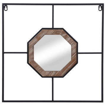 Jasper Farmhouse Hexagon Framed Wall Mirror Black and White Finish