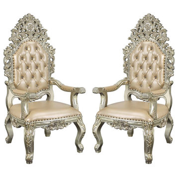 Set of 2 Arm Chair, Antique Gold Finish