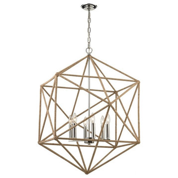 Mid Century Modern Contemporary Six Light Chandelier in Polished Nickel Finish