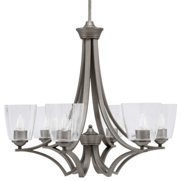 Zilo 6 Light Chandelier, Graphite Finish With 4.5" Clear Bubble Glass