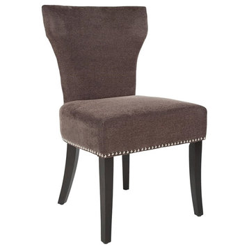 Set of 2 Armless, Dining Chair, Padded Polyester Seat With Nailhead Trim, Brown