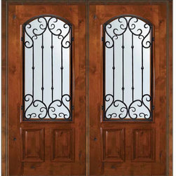 Pre-hung Double Door 80 Alder Valencia Arch Lite Wrought Iron - Front Doors
