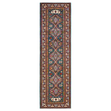 Tribal, One-of-a-Kind Hand-Knotted Area Rug Green, 3'0"x10'1"