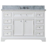 Water Creation - Derby White Bathroom Vanity, Pure White, 48" Wide, No Mirror, No Faucet - Add a touch of sophistication to your bathroom with the Derby Double Vanity which includes beautiful tempered glass knobs and pulls. Featuring an undermount oval-shaped ceramic sink and solid brass hardware, no detail was overlooked in the making of this piece. With a Carrara white marble countertop and multiple drawers and cupboards, this vanity offers ample storage while being stylish. This charming white-colored bathroom vanity with a matching framed mirror combines innovative craftsmanship with a timeless design and is unmistakably sophisticated. Water Creation creates luxurious pieces that are classically inspired and detail-oriented.